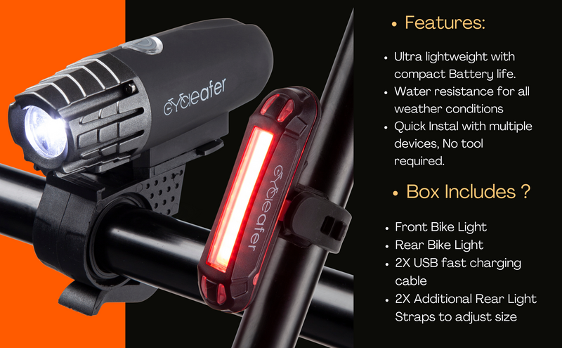 Cycleafer® Rechargeable LED Bike Light Set - Front and Rear Lights for Maximum Visibility