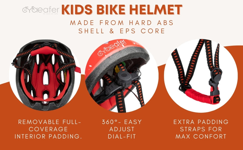 Cycleafer® Kids Bike Helmet, Adjustable Fit Age from 2 & Older, Ultra Lightweight with Ventilation, Hard ABS SHELL & EPS CORE Max Protection, for Toddler, Boys & Girls.