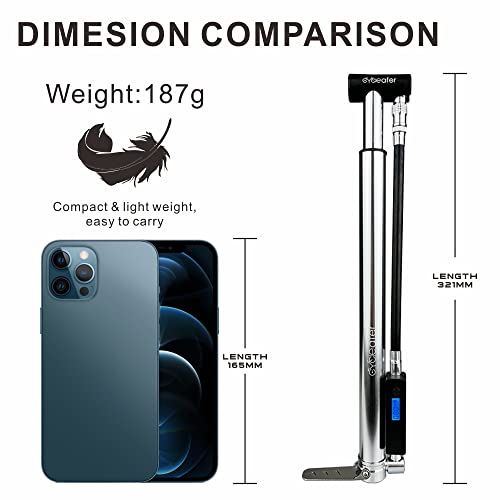 Cycleafer® Mini Portable Floor Pump, High Volume & Pressure with Electronic Digital Pressure Gauge.