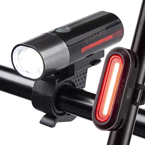 Cycleafer® BIKE LIGHTS SET, USB Rechargeable LED BIKE LIGHT, POWERFUL Lumens, FRONT Bicycle Lights + TAILLIGHT Rear Light, Premium Quality Flashlight, Module aubVOLT