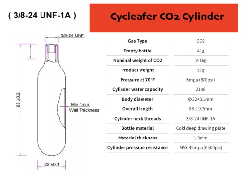 Cycleafer® CO2 cartridge 16g threaded - Fit Cycleafer CO2 Pump Models: CO2-A8-CFC & CO2-A8, Suitable for any bike. - Cycleafer.com