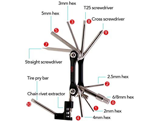 Cycleafer® Multifunction Tools & Bike Tyre levers Set of 3, Includes 12 Functions: 2/2.5/ 3/ 4/ 5/ 6/ 8Hex/Cross Screwdriver/ Straight Screwdriver/ T25 Screwdriver/Tire Pry Bar/Chain Rivet Extractor. - Cycleafer.com