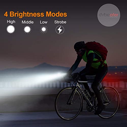 Cycleafer® Rechargeable LED Bike Light Set - Front and Rear Lights for Maximum Visibility