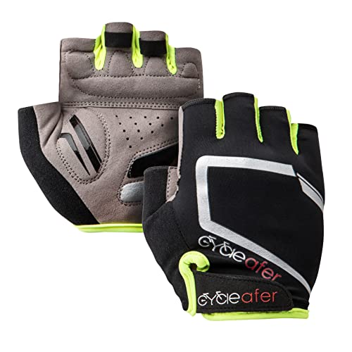 Cycleafer® cycling gloves with rubber palm and knuckle protector, absorb impact & protect from injuries, extremely comfortable. Made of durable fabric material, lightweight & breathable.
