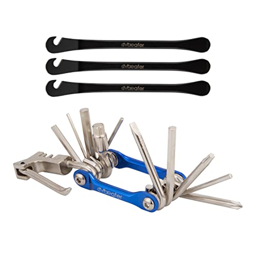 Cycleafer® Multifunction Tools & Bike Tyre levers Set of 3, Includes 12 Functions: 2/2.5/ 3/ 4/ 5/ 6/ 8Hex/Cross Screwdriver/ Straight Screwdriver/ T25 Screwdriver/Tire Pry Bar/Chain Rivet Extractor.