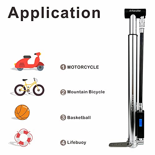 Cycleafer® Mini Portable Floor Pump, High Volume & Pressure with Electronic Digital Pressure Gauge.