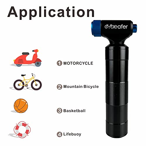 Cycleafer® CO2 Bike Pump, Premium Quality, Easy and Quick Inflation of Bicycle Tyres This mini bicycle pump is suitable for inflating Presta & Schrader valves. (co2 cartridge sold separatly)