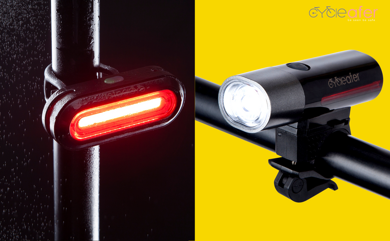 Cycleafer® BIKE LIGHTS SET, USB Rechargeable LED BIKE LIGHT, POWERFUL Lumens, FRONT Bicycle Lights + TAILLIGHT Rear Light, Premium Quality Flashlight, Module aubVOLT